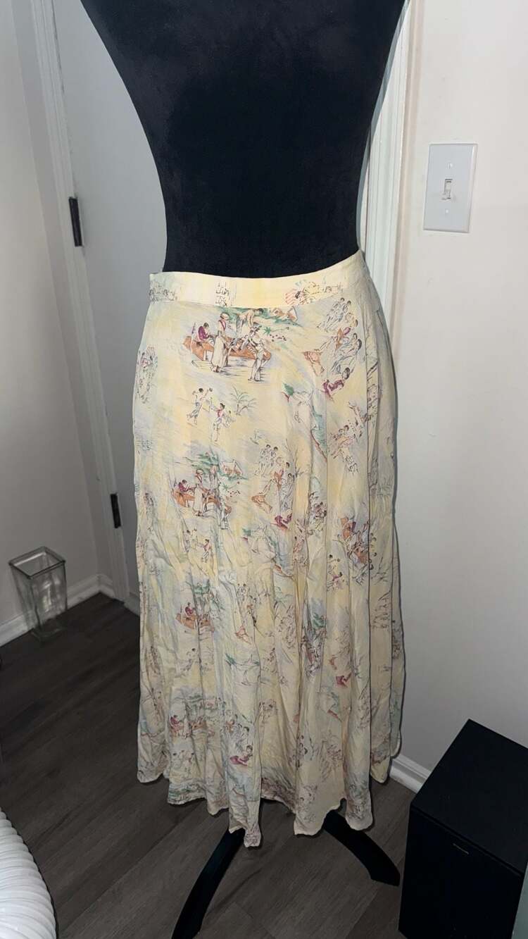 Rare Ralph Lauren Vintage 100% Silk Scenic Toile Print Maxi Skirt - Picture 2 of 6